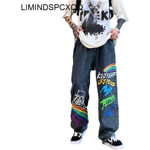 2021 Summer Autumn Casual Jeans Woman Long Trousers Cowboy Female Loose Streetwear Graffiti Print Pants Plus Size 3XL Fashion