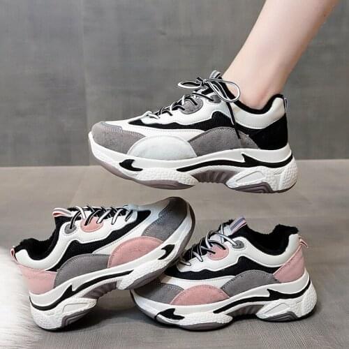 Old Shoes Women 2020 Winter New Korean Version Plus Velvet Thickening Increased Thick-soled Sports Shoes Flat Casual Shoes Trend