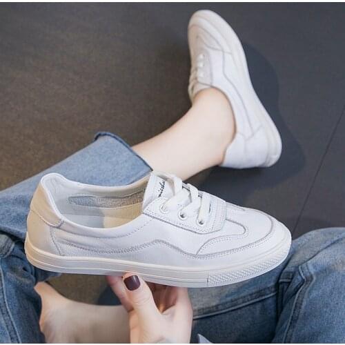 100% Genuine Leather Women Causal Shoes Female Spring Casual White Shoes Sneakers Lace-up Flats Breathable Outdoors Feetwear