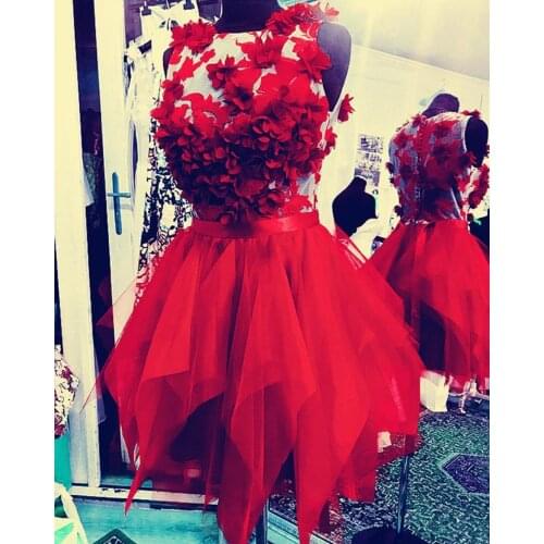 Pretty Royal Blue 3D Flower Cocktail Dresses Asymmetrical Lace Mini Homecoming Party Dress Button Short Women Gowns Vestidos