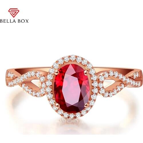 Bella Box Round Ruby Open Rings For Women Real 925 Sterling Silver Zircon Luxury Simple Red Wedding Anniversary Party Jewelry