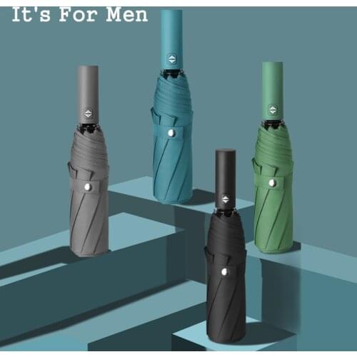Luxury Large Automatic Umbrella Men Strong Windproof Three-Folding Umbrella Rain Men Pure Color Umbrella Waterproof Safety