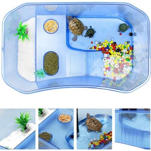 1set Blue Plastic Reptile Turtle Tortoise Vivarium Box Aquarium Tank with Basking Ramp 40*23*13cm
