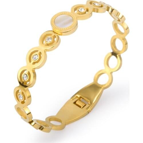 Hollow Zircon Round Circles Shell Bracelets & Bangles for Women Jewelry Stainless Steel Bangles Gold Silver Bijou Lover Gift