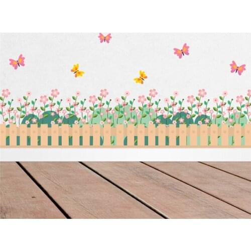 Flowers Butterfly Fence Wall Stickers Living Room Bedroom Baseboard Decoration Diy Plant Mural Art Home Decals
