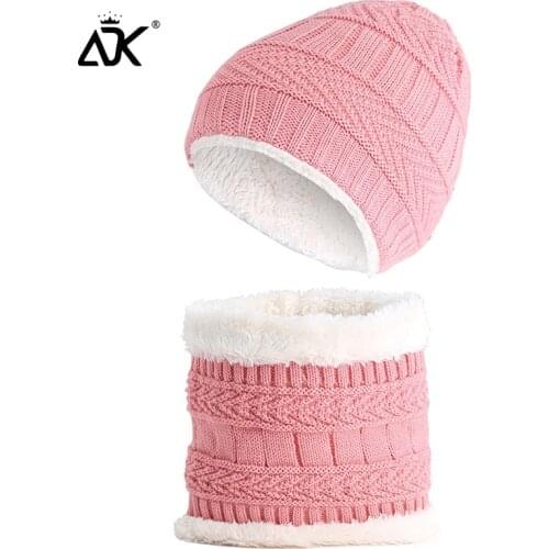 Children Hats Neckerchief Set Soft Warm Beanie For Girls Thick Fluffy Scarf Kids Winter Hats Knitted Classic Beanie
