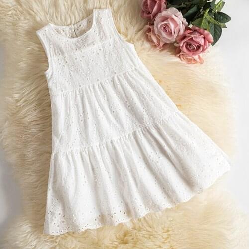 Kid Summer Princess Dress Girl Hollow Out Vest Solid Gown Kids Clothes Evening Birthday Outfits Children Girls Causal Costume