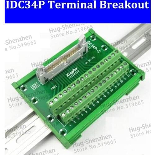 IDC34P IDC 34 Pin Male Connector to 34P Terminal Block Breakout Board Adapter PLC Relay Terminals DIN Rail Mounting--1pcs/lot