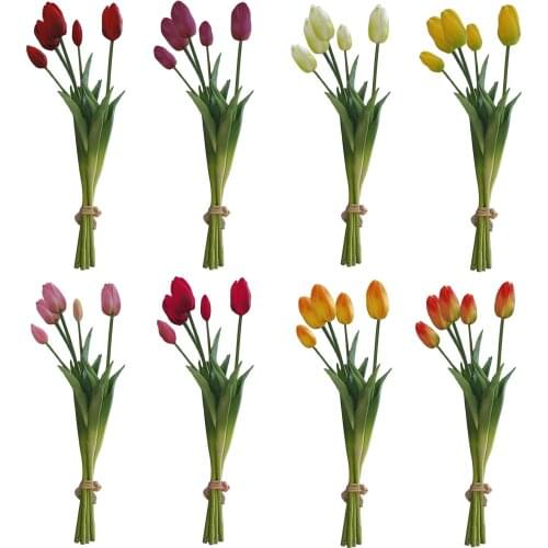 Flone Artificial Tulips Flower Bouquet Fake Flowers Simulation Flower Mini Tulip Bouquet Home Wedding Party Office Decor Floral