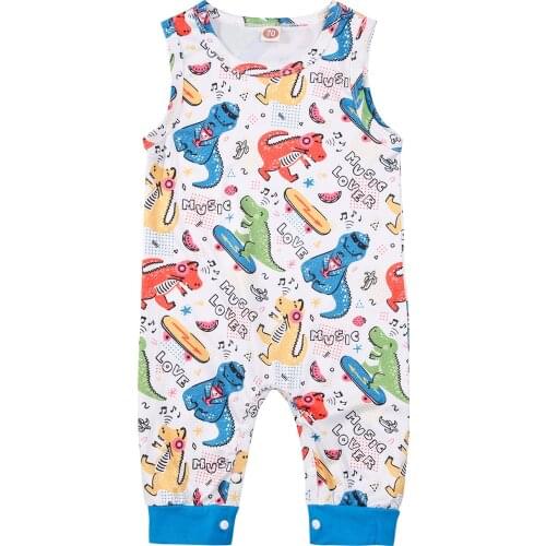 0-24M Newborn Summer Casual Jumpsuit Baby Boys Sleeveless Lion/Dinosaur Print Round Neck Romper