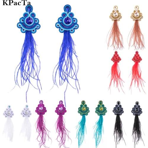 KPacTa Soutache Handmade Sales luxury Long Feather Tassel Earrings For Women Ethnic 2021 Jewelry Popular Accessories Party Gift
