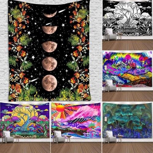 Colorful Plant A-lien UFO Sun Moon Print Wall Hanging Tapestry Blanket Backdrop It is suitable for any places, including living