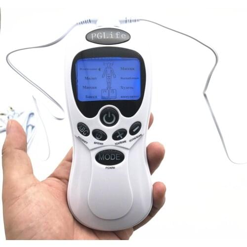 Russian Instructions Electric TENS Unit Therapy Massager Relax Pain Relief Muscle Electro Stimulator + 8pcs Gel Electrode Pad