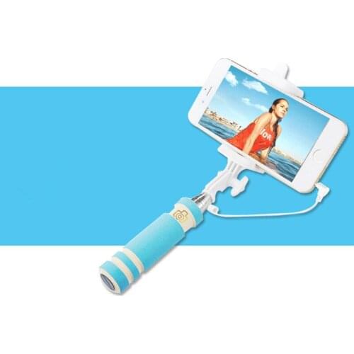 Mini Selfie Stick with Button Wired Cotton Material Handle Monopod Universal for Mobile Phone