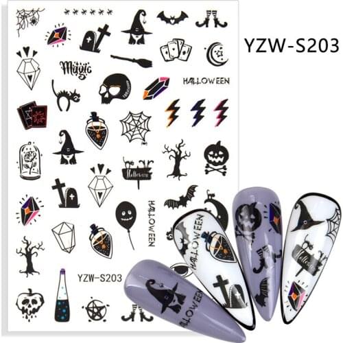 10PCS New Halloween Nail Sticker Rose Flower Skull Lips Snake Moon Self Adhesive Nail Art Decoration Applique