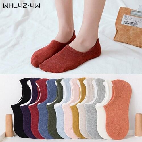 Summer Woman Girl Socks Invisible Cotton Bright Color Non-Slip Breathable Harajuku Deep Mouth Prevent Heel Loss Slipper Socks