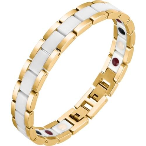 New Fashion Titanium Bracelet Couple Style Ceramic Stainless Steel Germanium Bracelet Mens and Womens Magnet Energy Bracelet