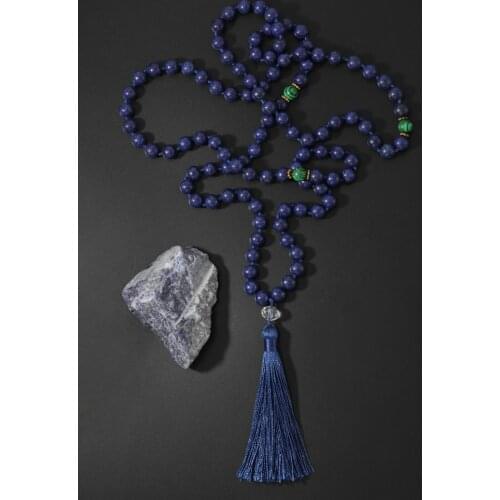 OAIITE 8MM Lapis lazuli Stone Necklace Jewelry Hand-Knotted Japa mala 108 Beads Mala Necklaces Bohemia Meditation Necklace Gifts