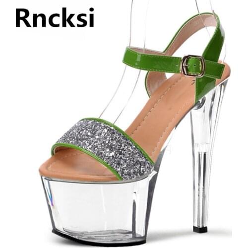 Rncksi Women/Girl Sexy 17cm High Heels Sandals Shinning Waterproof Platform Sandals Peep Toe Pole Dance Party Dress Sandals