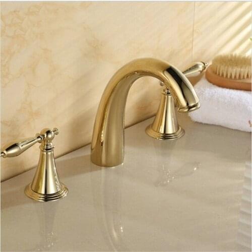 Luxury Gold Brass Bathroom Basin Faucet Widespread Double Handle Vanity Sink Mixer Tap 3 Hole Tub Tap