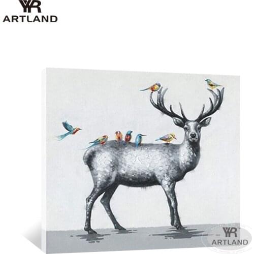Christmas elk deer and birds for home decor 100% Handmade canvas acrylic oil painting wall art picture for living room no framed