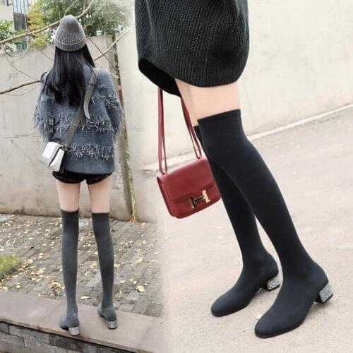 Over-the-knee Boots Socks Thick-heeled Boots Autumn Elastic High-top Womens Boots 2020 New Autumn and Winter Thin Boots