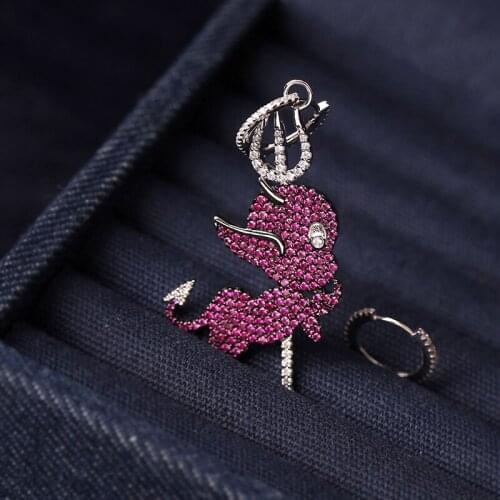 SLJELY 925 Sterling Silver Asymmetric Red Cupid Earrings CZ Zircon Stones Devil Drop Earrings Women ARC EN CIEL Fashion Jewelry