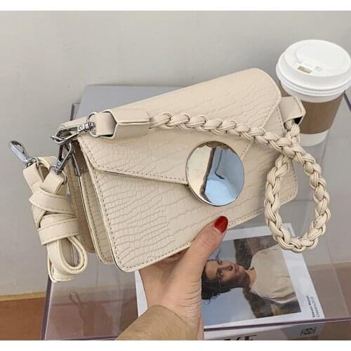 Bags 2021 PU Leather Women Woven Shoulder Strap Crocodile Pattern Small Square Bag Shoulder Diagonal Bag Baguette Underarm Bag
