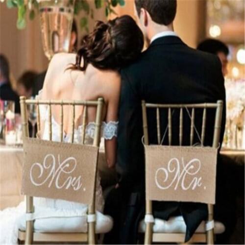Wedding Decorations 2pcs/set MR&MRS Banner Wedding Chair Decoration Flag Just Married Party Linen Banner Wedding Favors -S