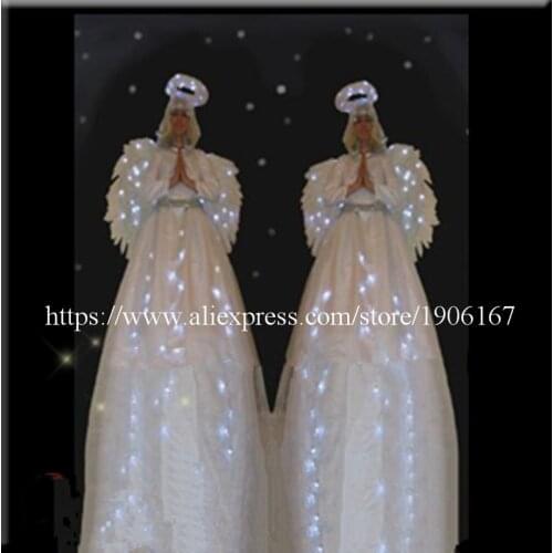 LED Creative Stage Costumes Luminous Festive Angel Wedding Dress Shine Corset Skirt Outfit For Club Party Bar Halloween