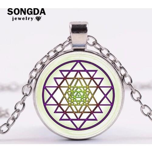 SONGDA Unique Blooming Mandala Sri Yantra Necklace Buddhist Charm Sri Lankan Sacred Geometry Crystal Cabochon Necklaces Pendants