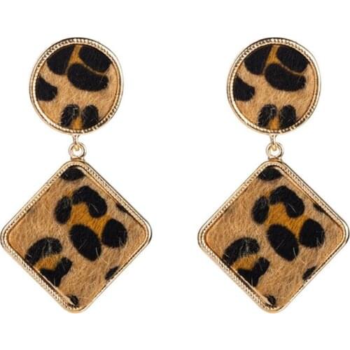 FYJS Unique Light Yellow Gold Color Alloy Layer Round and Rhombus Shape Stud Earrings for Women Jewelry