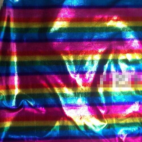 High quality elastic spandex bronzing colorful stripes fabric popular rainbow cloth fabric diy decoraion home fabric