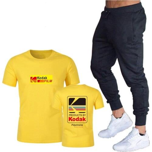Japanese Hip Hop Tracksuit Sets Mens T-shirts +pants Suit Harajuku kodak Print Tops Dropshipping New 2020 Hot Casual Clothing