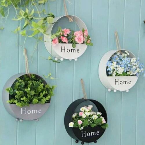 Iron Wall Hanging Flower Basket Plant Bonsai Pot Metal Handmade Wall Storage Shelf for Home Balcony Garden Decoration