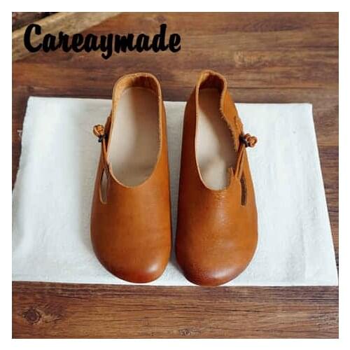Careaymade-Handmade Genuine Leather Womens Retro Artistic Soft Sole Comfortable Shoes,round Head Comfortable Single Shoes