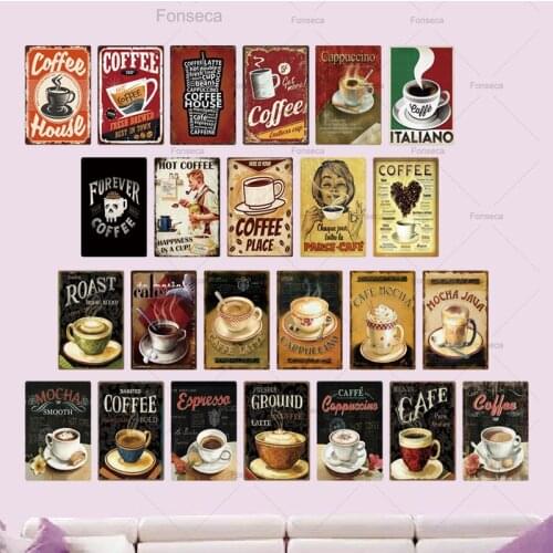 Coffee Tin Sign Vintage Metal Sign Plaque Metal Vintage Wall Decor For Kitchen Coffee Bar Cafe Retro Metal Posters Iron Painting