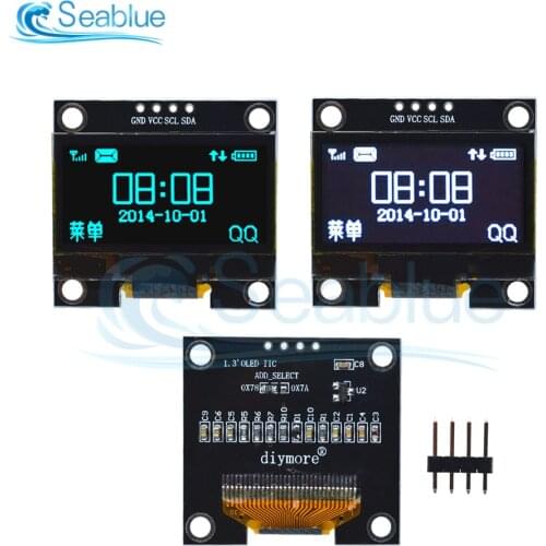 1.3 inch OLED module White/Blue IIC I2C Communicate color 128X64 1.3" LCD LED Display Module 4 Pins/7 Pins For Arduino 3.3V-5V