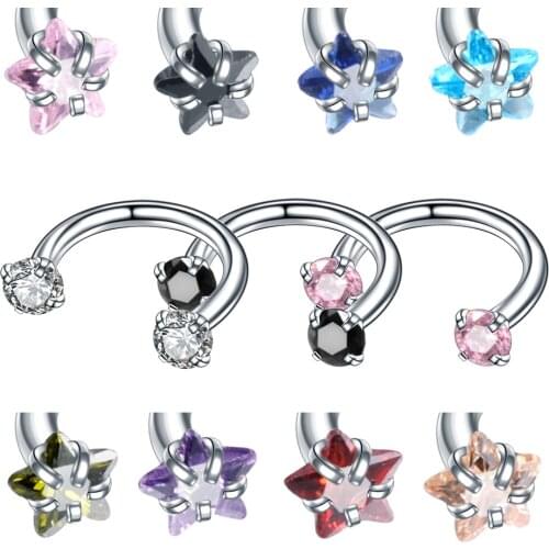 1PC Surgical Steel Nose Rings Cartilage Helix Piercing Star Round Gem Internal Thread Nostril Piercing Oreja Piercings Jewelry