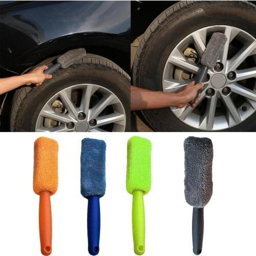 1pcs Portable Car Cleaning Brush Microfiber Long Handle Wheel Tire Rim Scrub Brush Automobile Tyre Brush Car Washing Tool