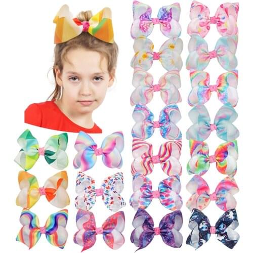 20 Pcs Baby Girls 6 Inch Big Hair Bows Alligator Hair Clips Grosgrain Ribbon Rainbow Bow Unicorn Hair Clips for Girls Kids