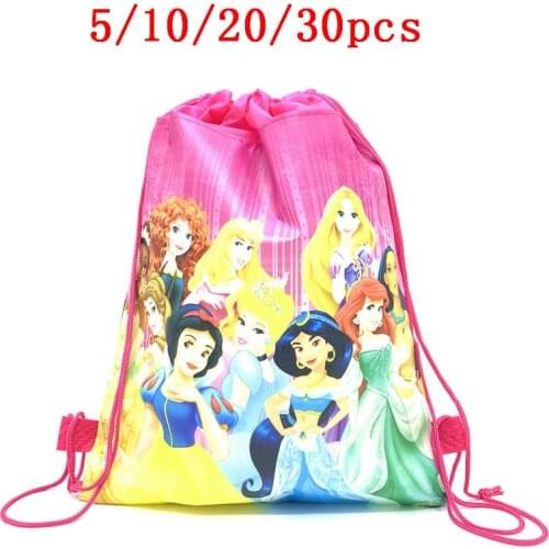 5/10/20/30PCS Six Princess Snow White Cartoon Drawstring Bags Travel Pouch Belle Cute Bag Cinderella School Backpack Portable