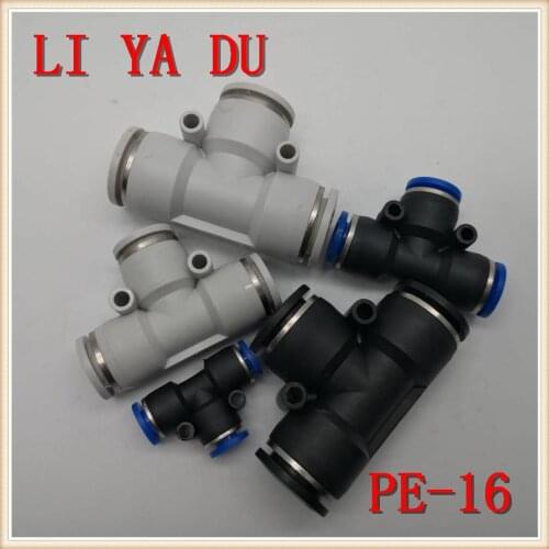 50PCS/LOT PE-16 Pneumatic 16mm Tube 3 Way T Air Fitting Hose Joint Pipe Connector Joiner Plastic
