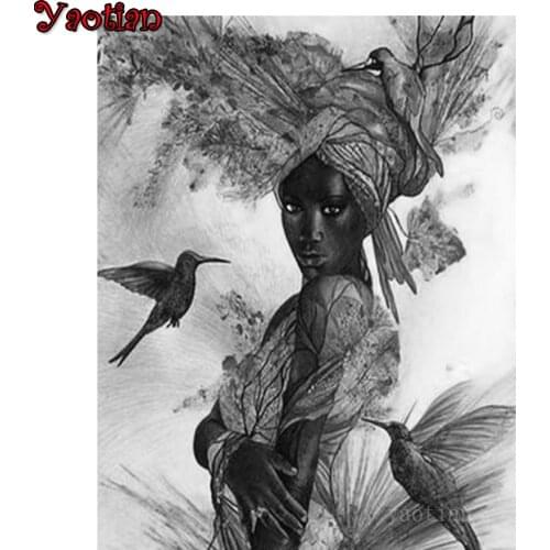5D Full Square Drill Diamond Painting Africa Woman Bird Portrait Diamond Embroidery Mosaic Cross Stitch Kit Rhinestones Decor