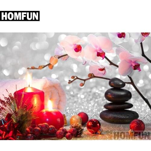 HOMFUN Full Square/Round Drill 5D DIY Diamond Painting "Orchid candle" Embroidery Cross Stitch 5D Home Decor Gift A06713
