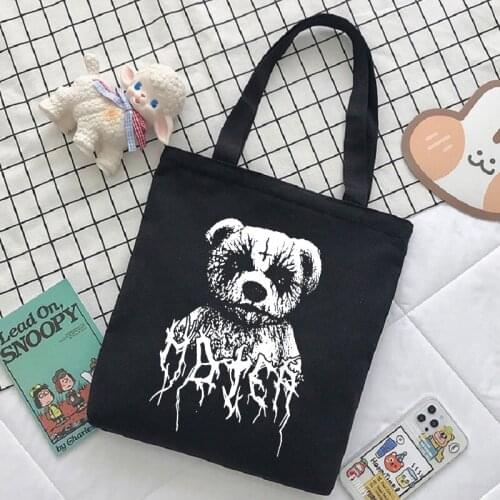 American shoulder bag anime dark bear canvas bag y2k High street female shopper bag ins casual large capacity Harajuku women bag