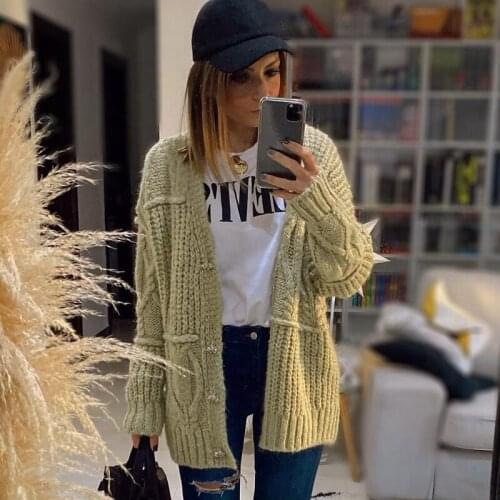 Ardm Retro Cardigan Women Vintage Rhinestone Button V Neck Patchwork Knitted Twist Sweater Cardigans Female Outerwear Chic Tops