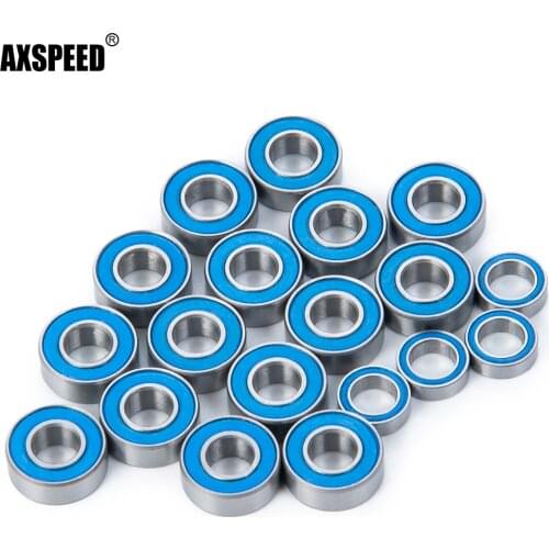 AXSPEED 19Pcs Chrome Steel Ball Bearing Kit Metric Blue Rubber Sealed on Two Sides for 1/10 Traxxas Slash 2WD RC Car