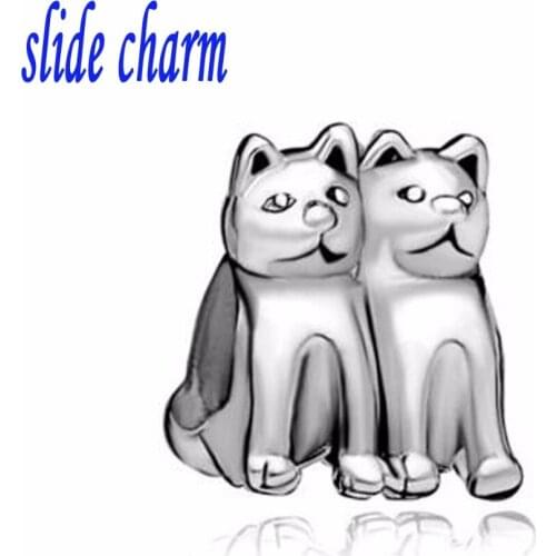 Slide charm Free shipping black and white animal lovers cat charm beads fit Pandora bracelet