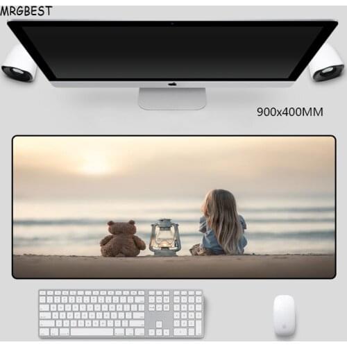 MRGBES Large Mouse Pad Beach Girl and Toys Photo Pads Nature Rubber with Precision Hemming Mats for Laptop Computer Desk Pad